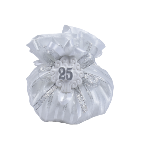 LeZakaa Sacchetto Regalo Per Addio Al Nubilato Con Fiore 3D – Argento, 33cm, Con Biglietto E Carta Vellina