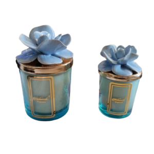 bomboniere candela con fiore in capodimonte azzurra