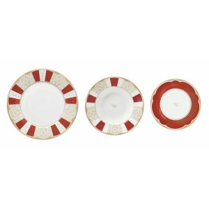 Servizio piatti rosso e oro 18 pezzi Brandani