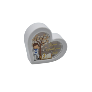 Bomboniera lampada a led cuore con bimbo