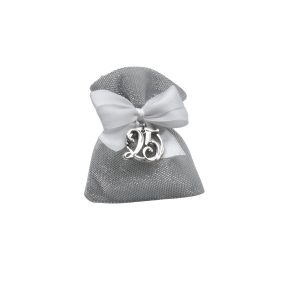 Bomboniera sacchetto nozze d'argento con portachiavi 25