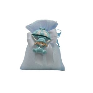 Sacchetto azzurro brillantinato con bimbo con paracadute
