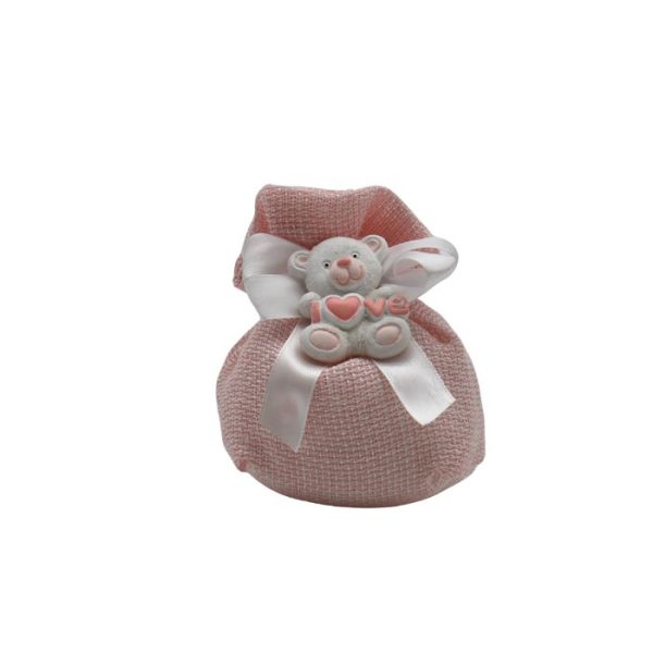 Sacchetto battesimo bimba rosa con orsetto