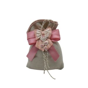 Sacchetto porta confetti  rosa con fiocco calamita rosa