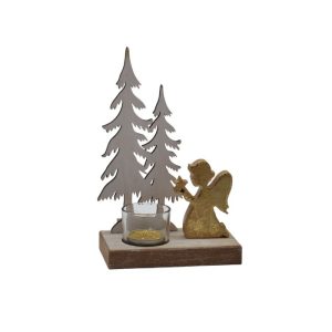 Angelo in legno dorato con portacandela