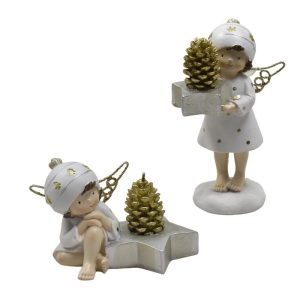 Angelo in resina bianco, oro e argento